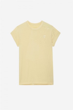 Zadig & Voltaire Anya Diamante T-shirt Żółte | ZV-256267