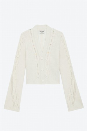 Zadig & Voltaire Barley Cardigan Białe | ZV-256435