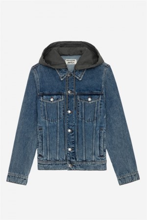 Zadig & Voltaire Bases Denim Hoodie Jacket Szare | ZV-255754