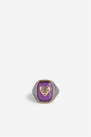 Zadig & Voltaire Heart Signet Ring Fioletowe | ZV-255897