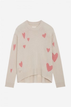 Zadig & Voltaire Markus Heart Cashmere Swetry Białe | ZV-256445