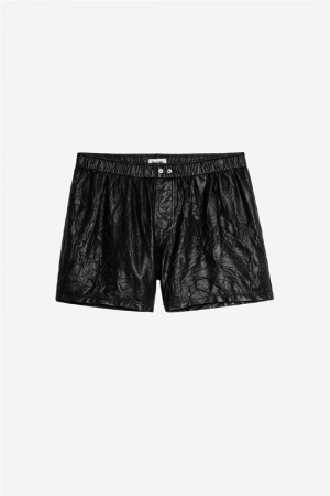 Zadig & Voltaire Pax Skórzane Shorts Czarne | ZV-256239