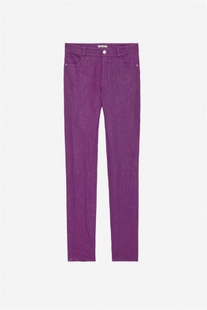 Zadig & Voltaire Phalme Skórzane Pants Fioletowe | ZV-256213