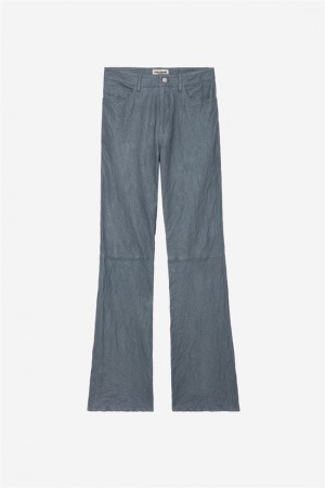 Zadig & Voltaire Pistol Crinkled Skórzane Pants Głęboka Niebieskie | ZV-256221