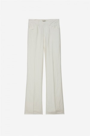 Zadig & Voltaire Pistol Linen Pants Białe | ZV-256235