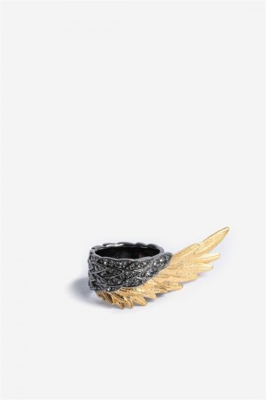 Zadig & Voltaire Rock Feather Spread Wings Ring Złote | ZV-255876