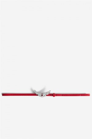 Zadig & Voltaire Rock Glossy Wild Belt Czerwone | ZV-255841