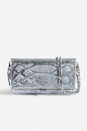 Zadig & Voltaire Rock Pikowana Metallic Clutch Srebrne | ZV-256193