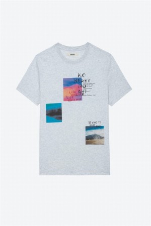 Zadig & Voltaire Ted Photoprint T-shirt Szare | ZV-255690