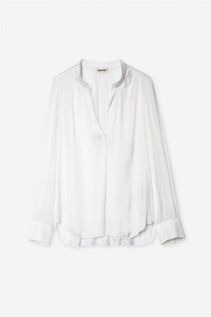 Zadig & Voltaire Tink Satin Top Białe | ZV-256327