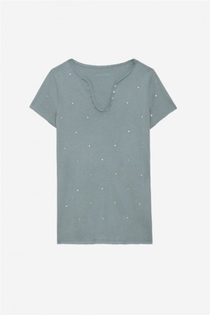 Zadig & Voltaire Tunisien Strass Dots T-shirt Niebieskie | ZV-256278