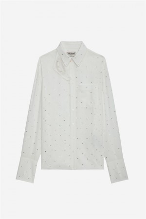 Zadig & Voltaire Tyrone Strass Shirt Białe | ZV-256330