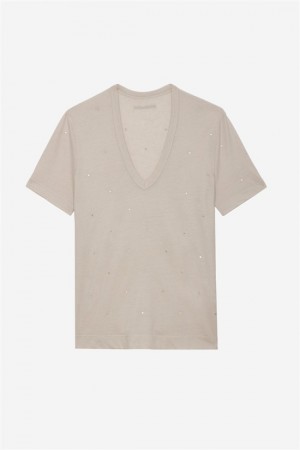 Zadig & Voltaire Wassa Diamante T-shirt Białe | ZV-256264