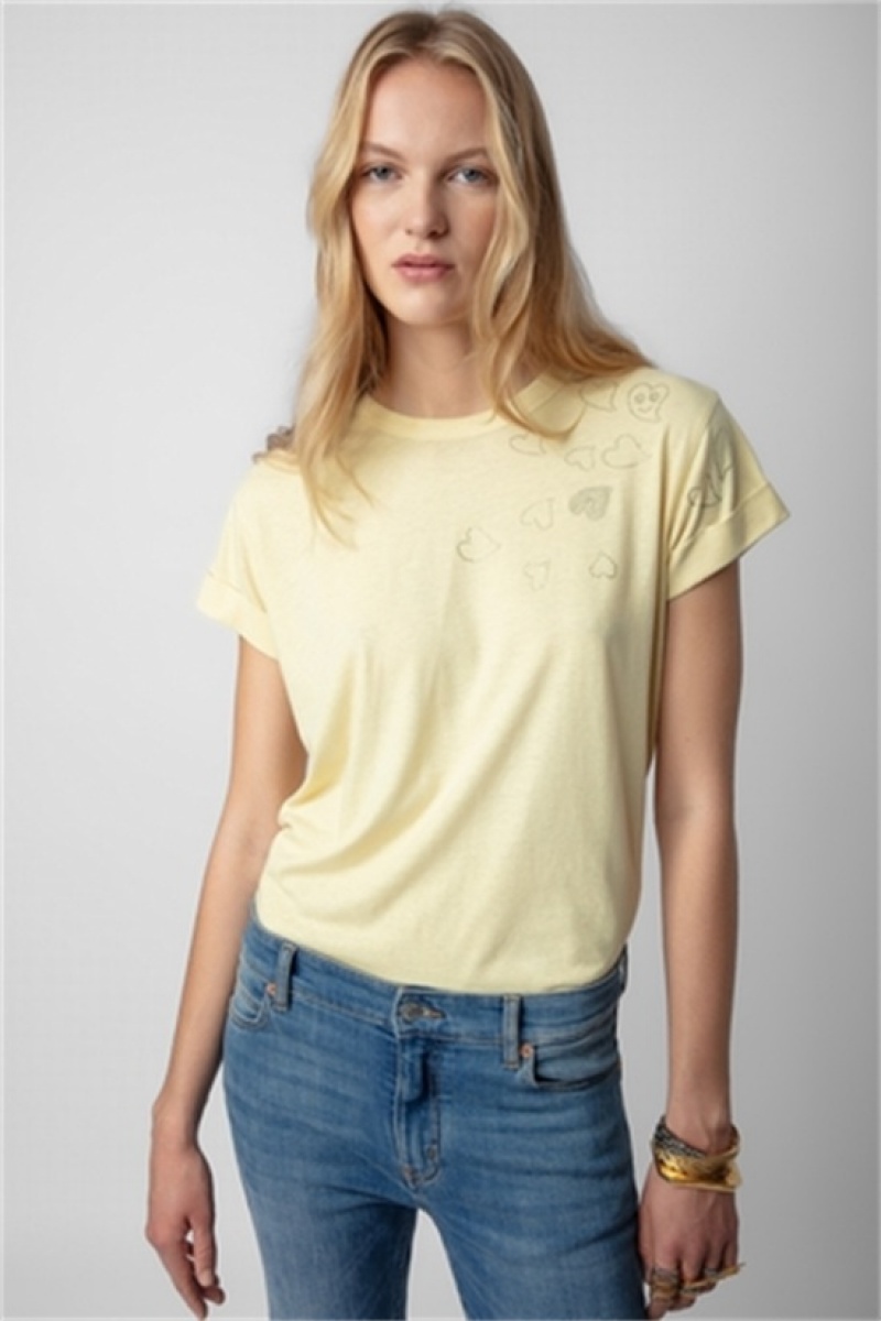 Zadig & Voltaire Anya Diamante T-shirt Żółte | ZV-256267