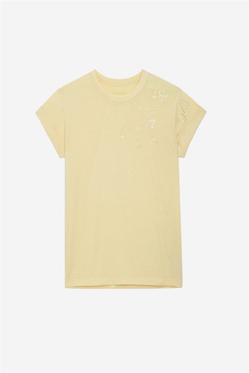 Zadig & Voltaire Anya Diamante T-shirt Żółte | ZV-256267