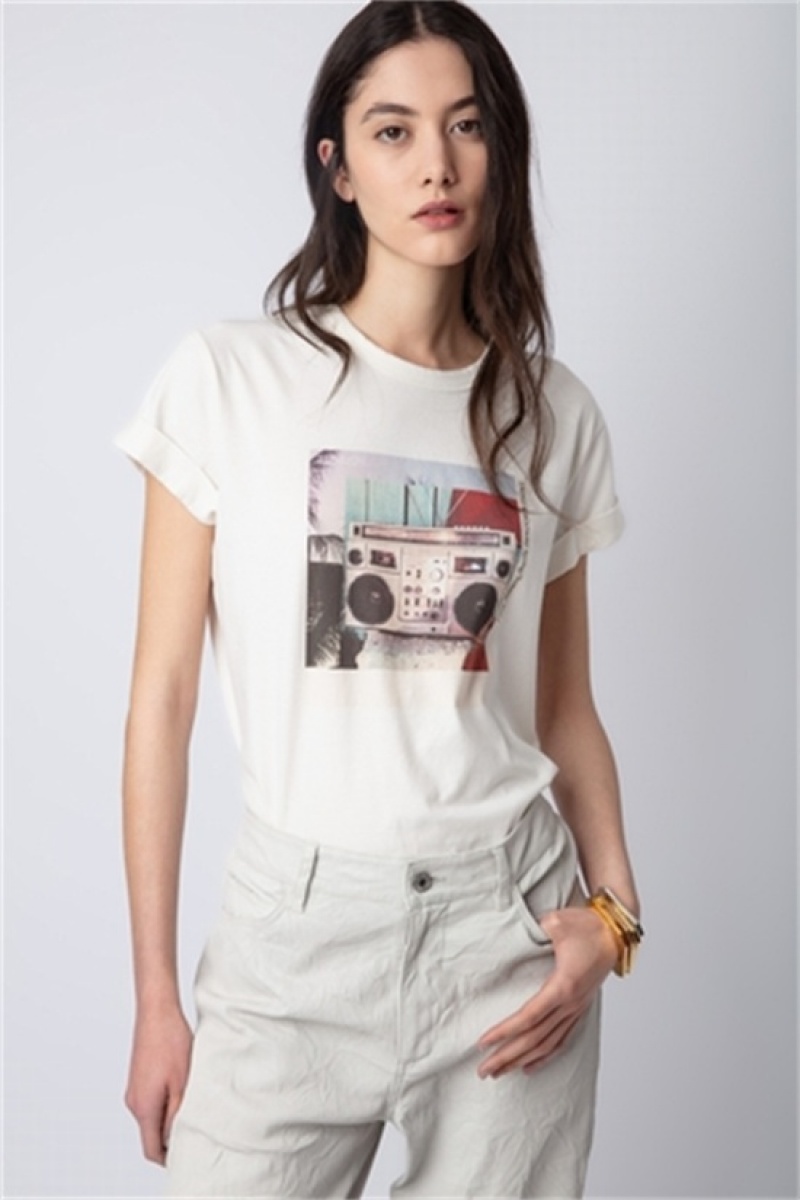 Zadig & Voltaire Anya Photoprint T-shirt Białe | ZV-256262