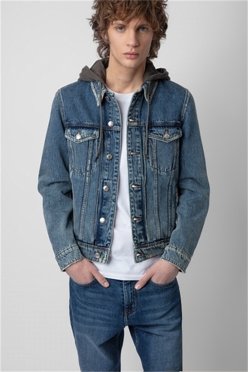 Zadig & Voltaire Bases Denim Hoodie Jacket Szare | ZV-256420