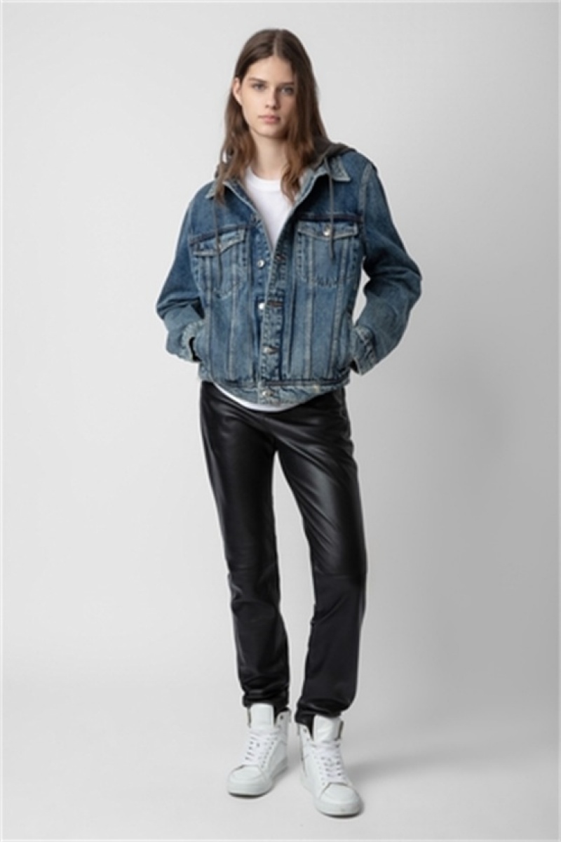 Zadig & Voltaire Bases Denim Hoodie Jacket Szare | ZV-256420