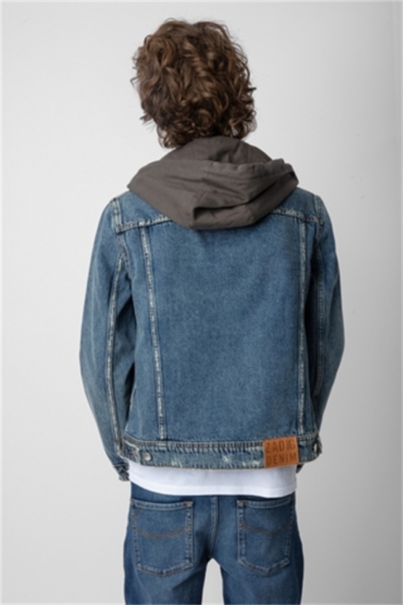 Zadig & Voltaire Bases Denim Hoodie Jacket Szare | ZV-256420