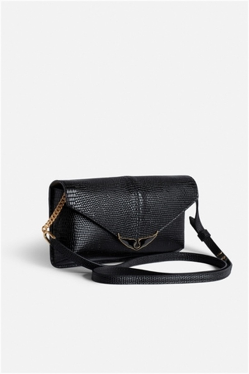 Zadig & Voltaire Borderline Embrossed Clutch Czarne | ZV-256197