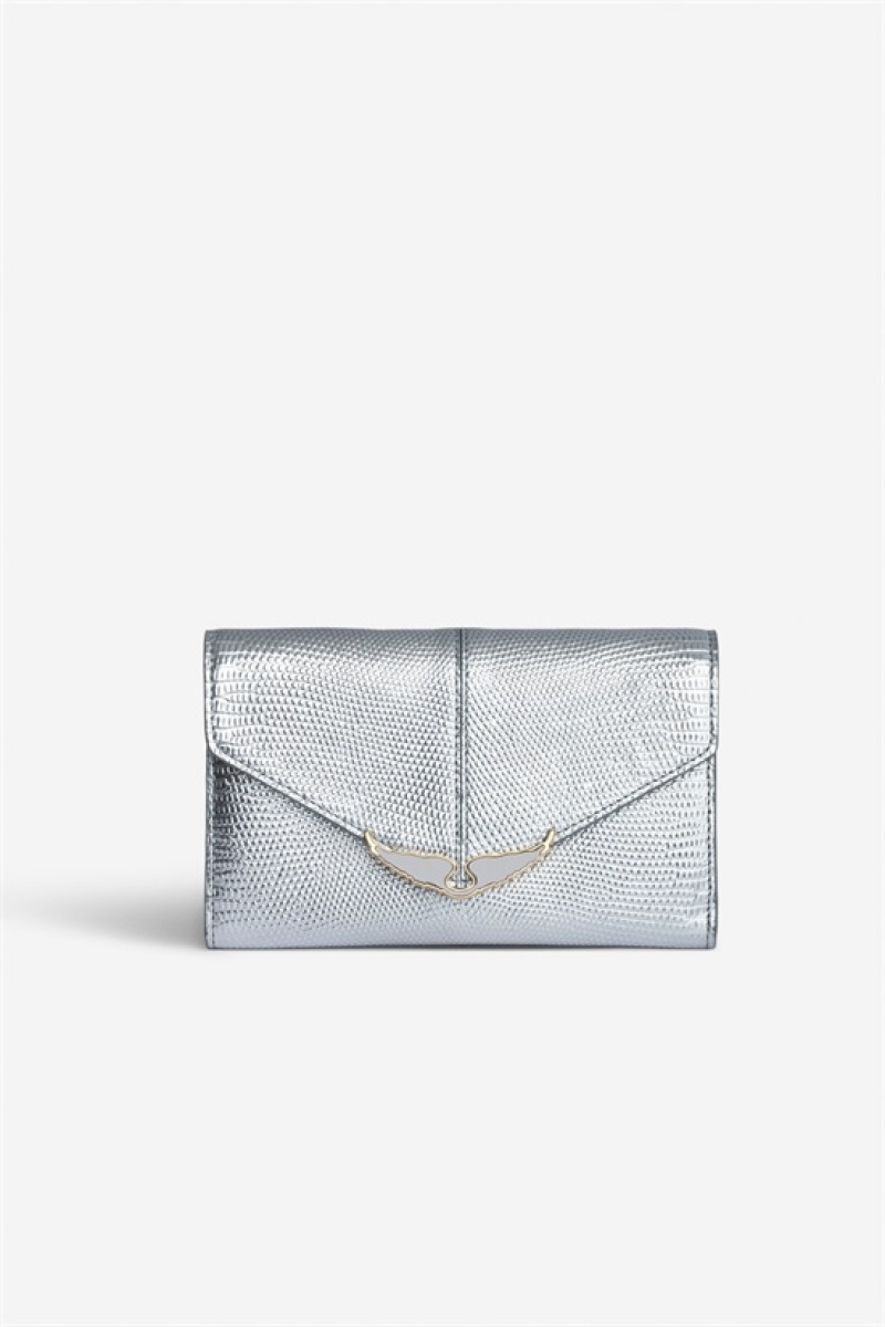 Zadig & Voltaire Borderline Metallic Wallet Srebrne | ZV-255907