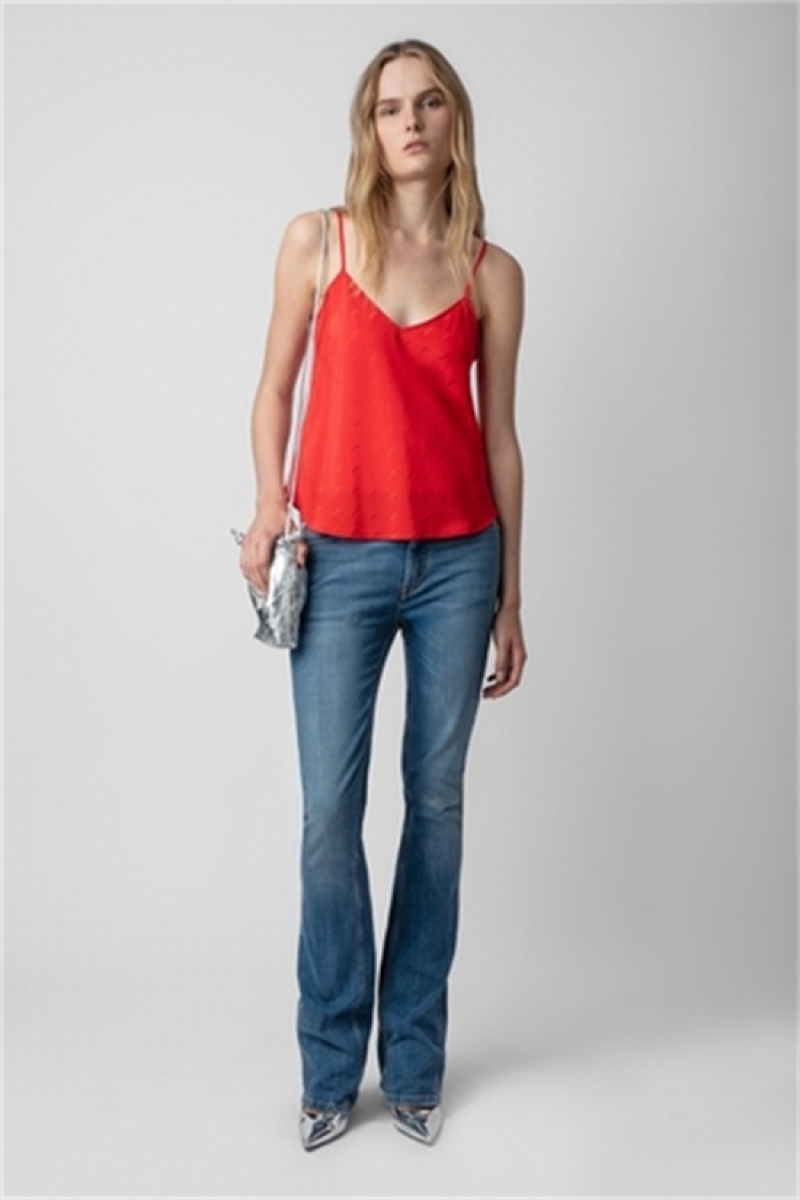 Zadig & Voltaire Casel Silk Top Czerwone | ZV-256340