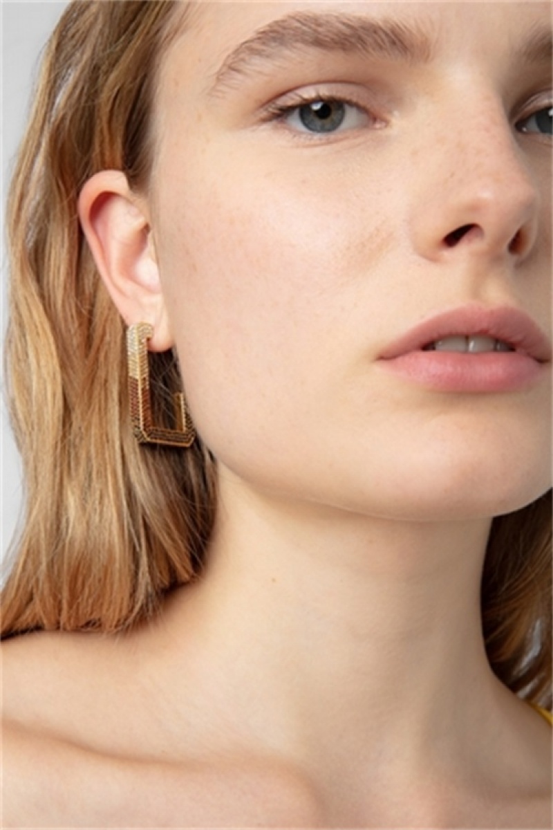 Zadig & Voltaire Cecilia Strass Earrings Brązowe | ZV-255861