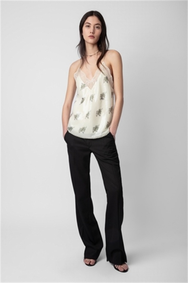 Zadig & Voltaire Christy Sequins Top Beżowe | ZV-256303