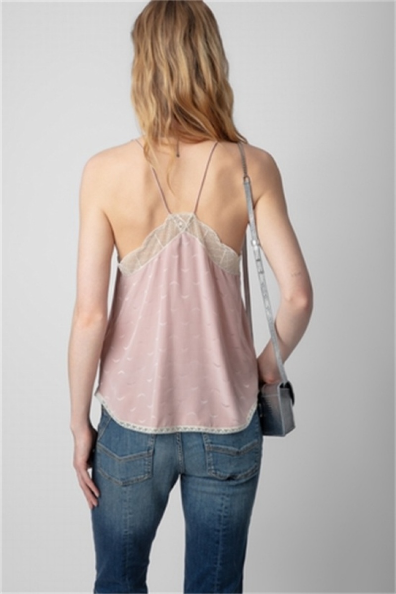 Zadig & Voltaire Christy Silk Jacquard Top Różowe | ZV-256316