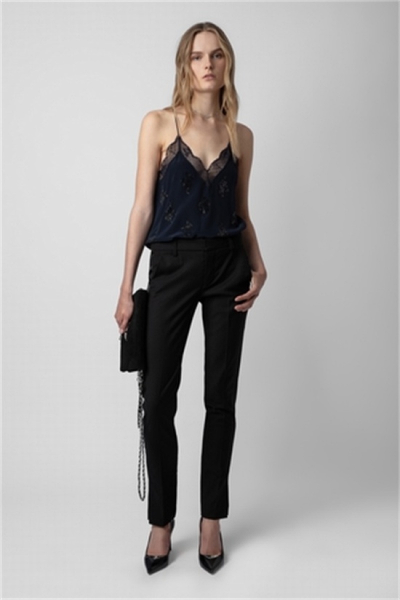 Zadig & Voltaire Christy Silk Top Ciemny Niebieskie | ZV-256338