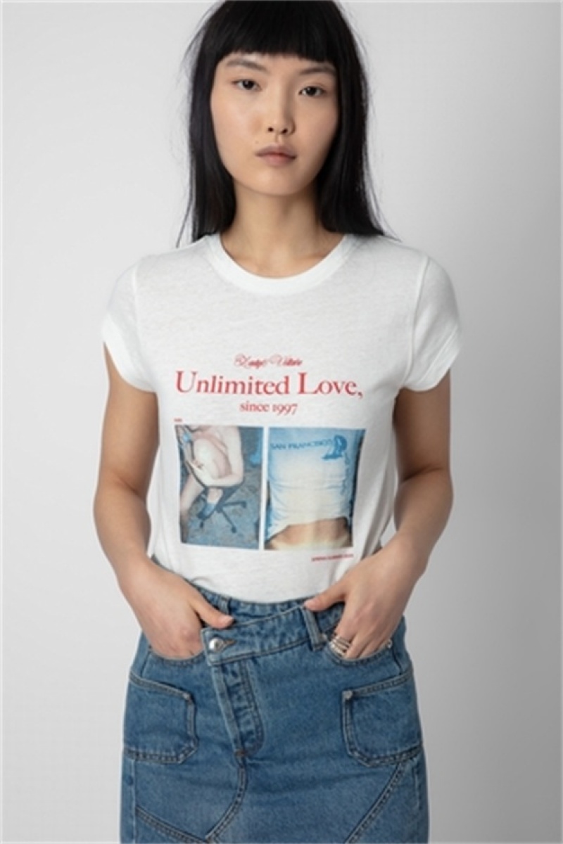 Zadig & Voltaire Chudy Photoprint Tee Białe | ZV-256287