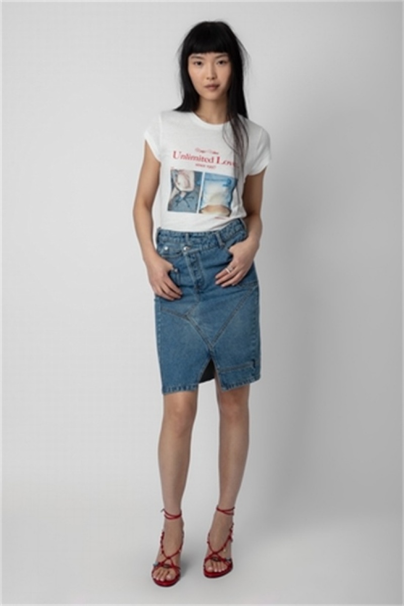 Zadig & Voltaire Chudy Photoprint Tee Białe | ZV-256287