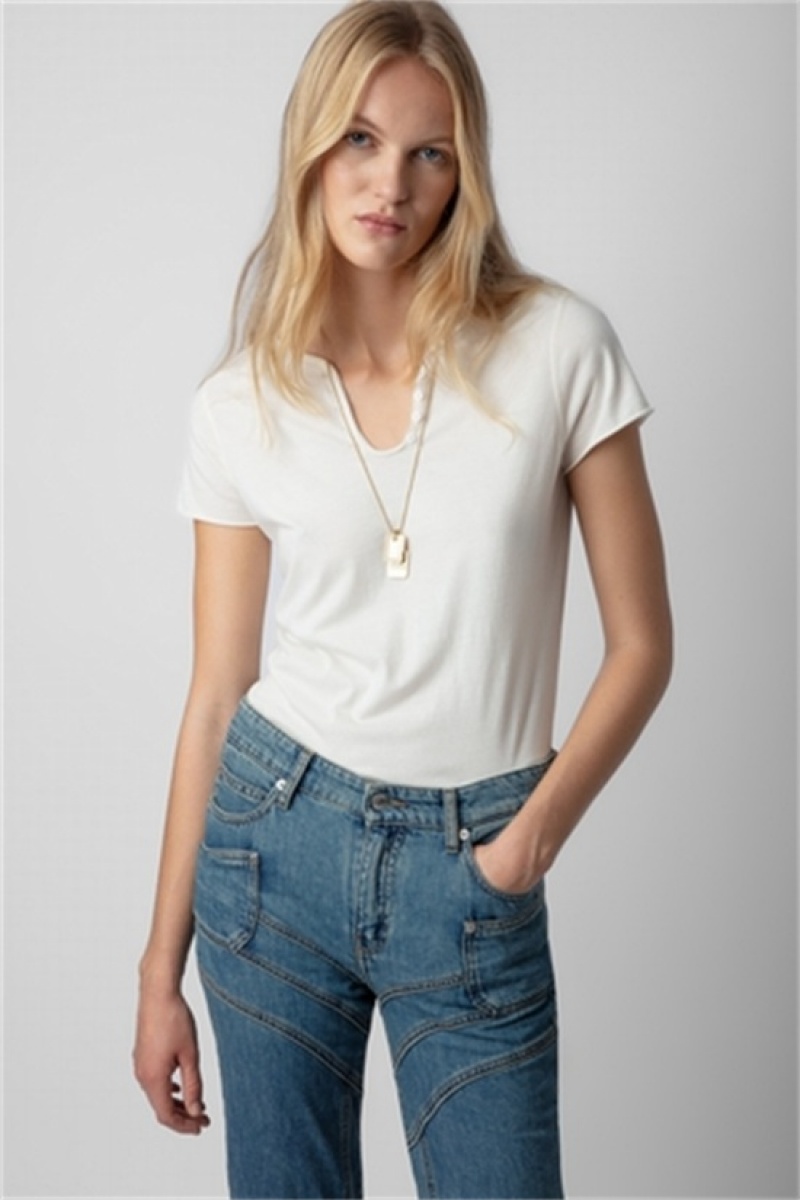 Zadig & Voltaire Concert Crush Henley Top Białe | ZV-256266