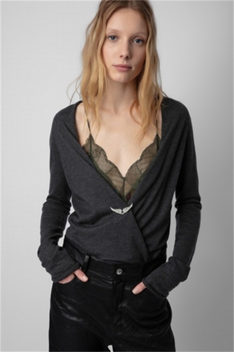 Zadig & Voltaire Daffy Wings Cashmere Cardigan Granatowe | ZV-256438