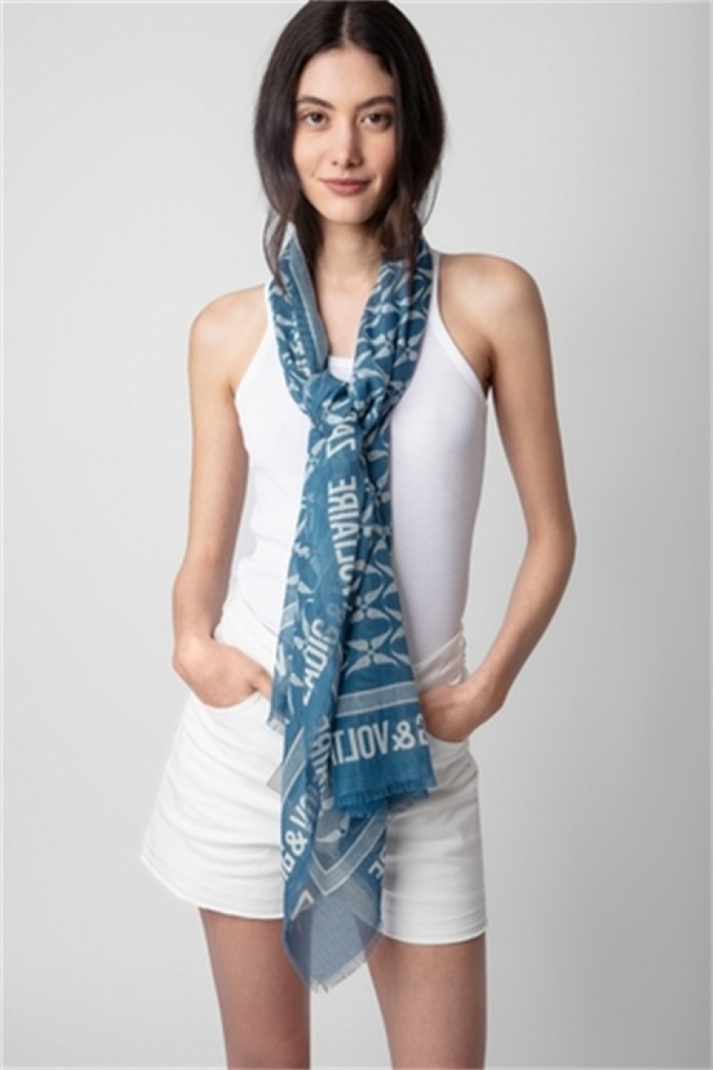 Zadig & Voltaire Delta Rock Scarf Niebieskie | ZV-255815