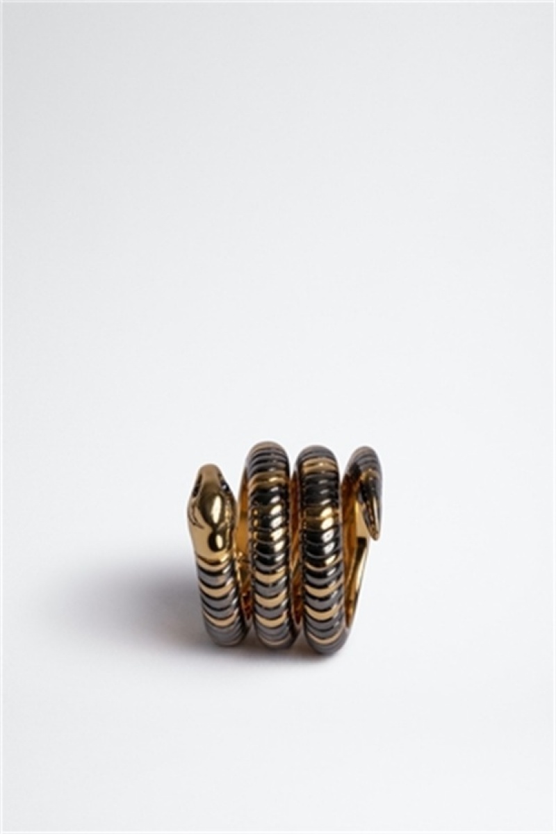 Zadig & Voltaire Double Snake Ring Złote | ZV-255883