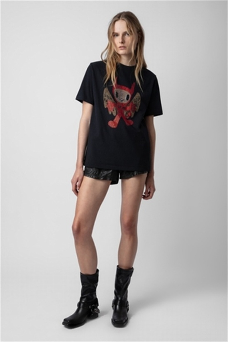 Zadig & Voltaire Edwin Devil Diamante T-shirt Czarne | ZV-256283