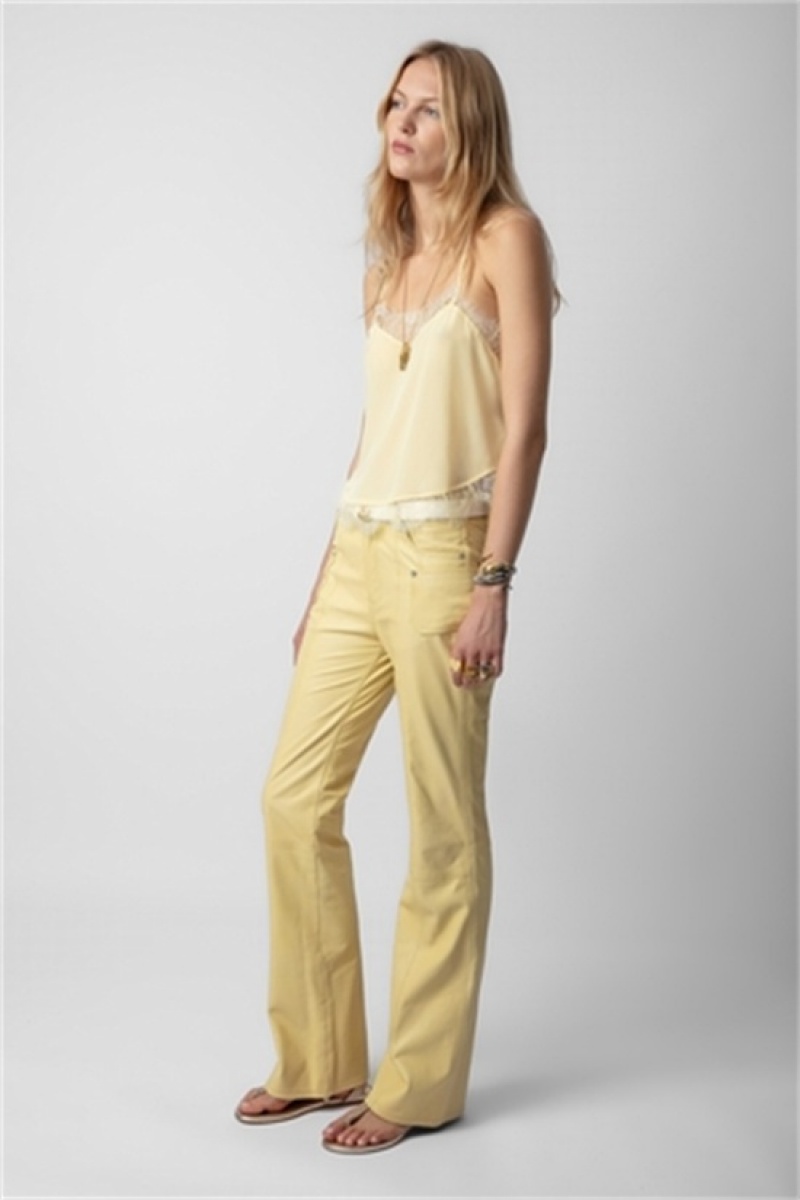 Zadig & Voltaire Elvir Skórzane Pants Żółte | ZV-256225