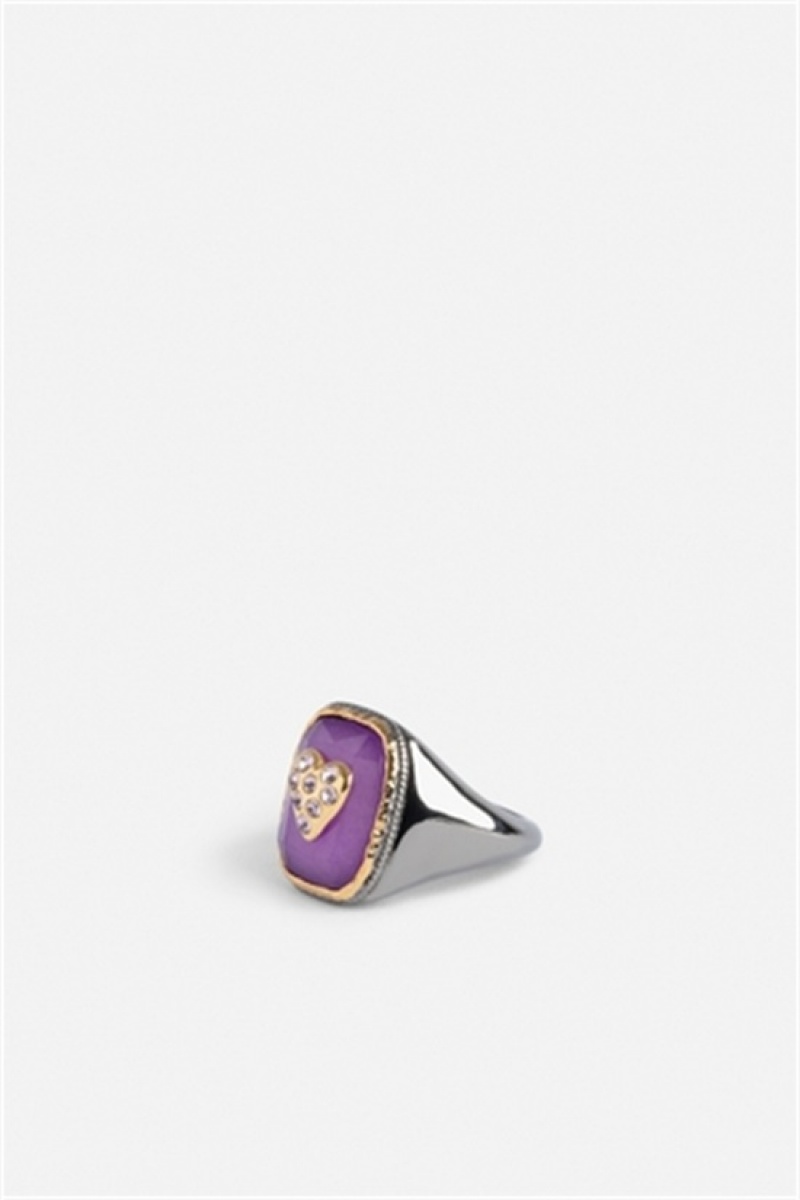 Zadig & Voltaire Heart Signet Ring Fioletowe | ZV-255897