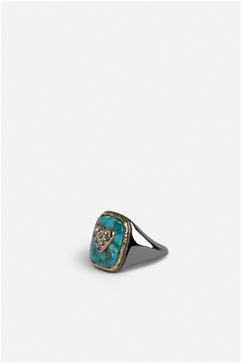 Zadig & Voltaire Heart Signet Ring Zielone | ZV-255895