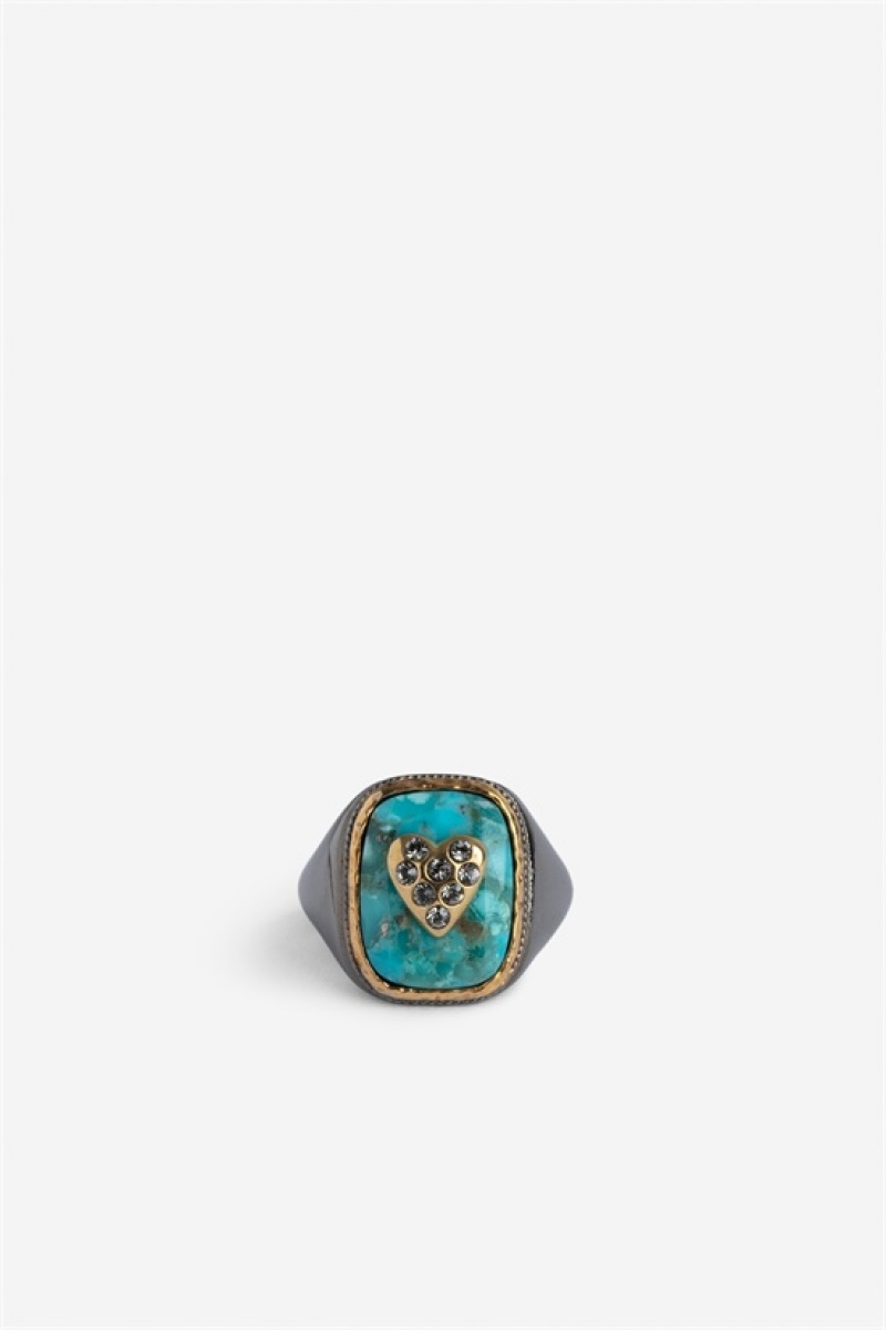 Zadig & Voltaire Heart Signet Ring Zielone | ZV-255895