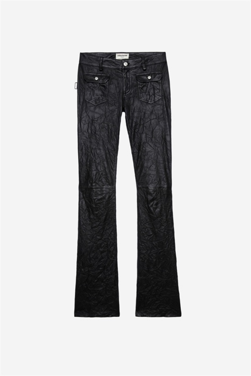 Zadig & Voltaire Hippie Creased Skórzane Pants Czarne | ZV-256230