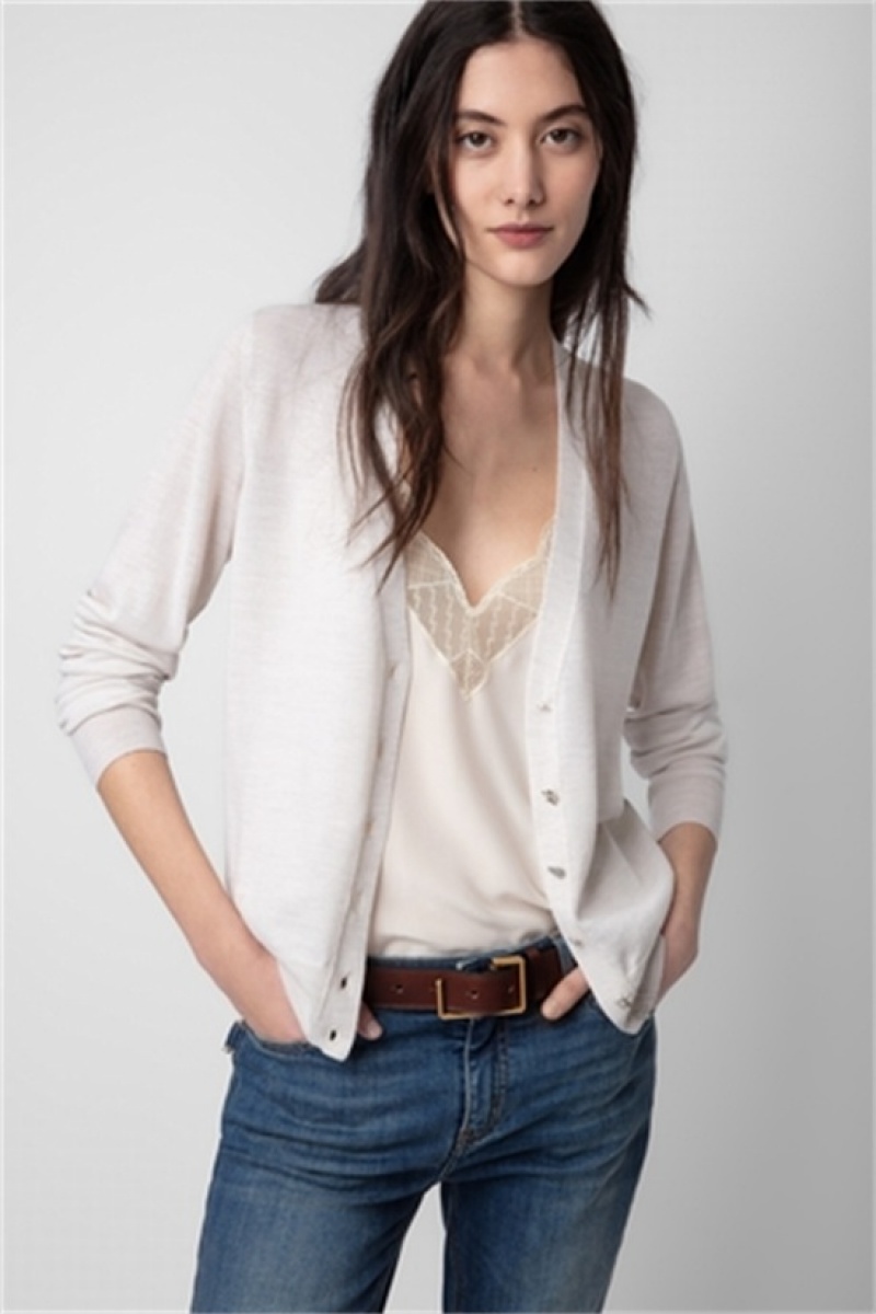 Zadig & Voltaire Jemmy Jewel Cardigan Białe | ZV-256457