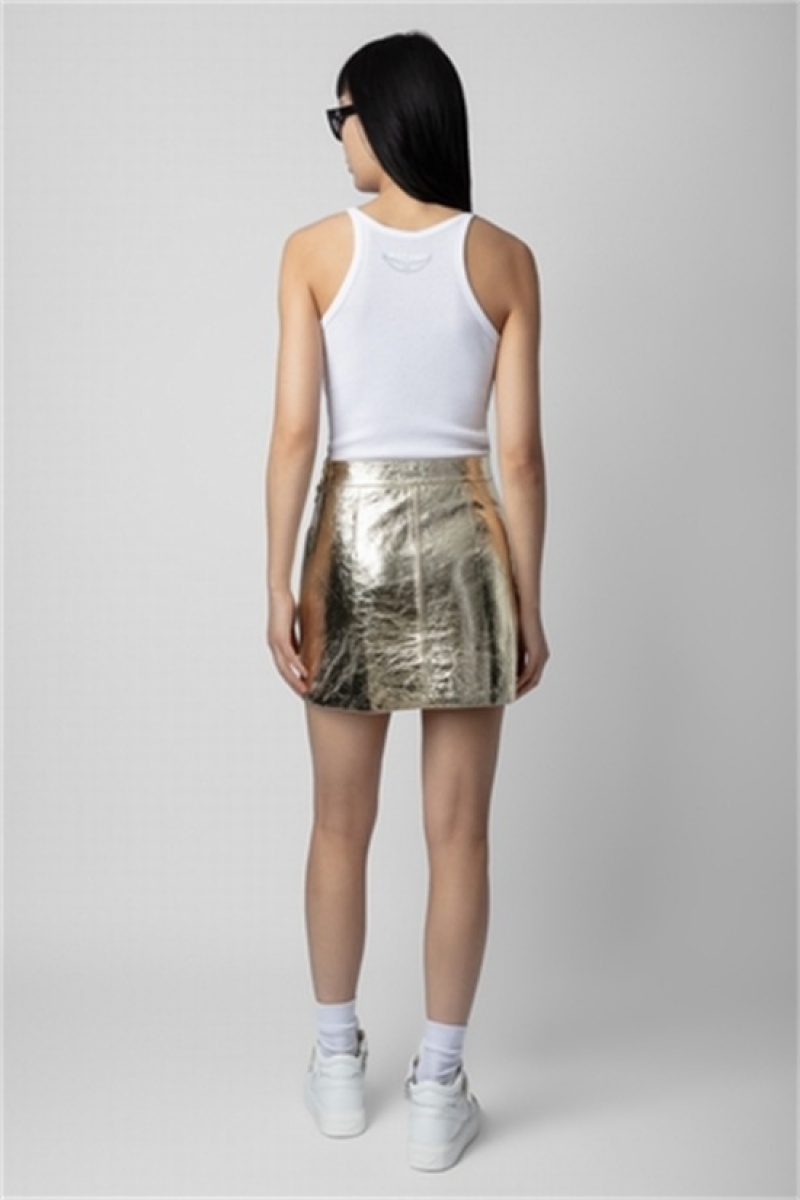 Zadig & Voltaire Jinette Skórzane Skirt Żółte | ZV-256365