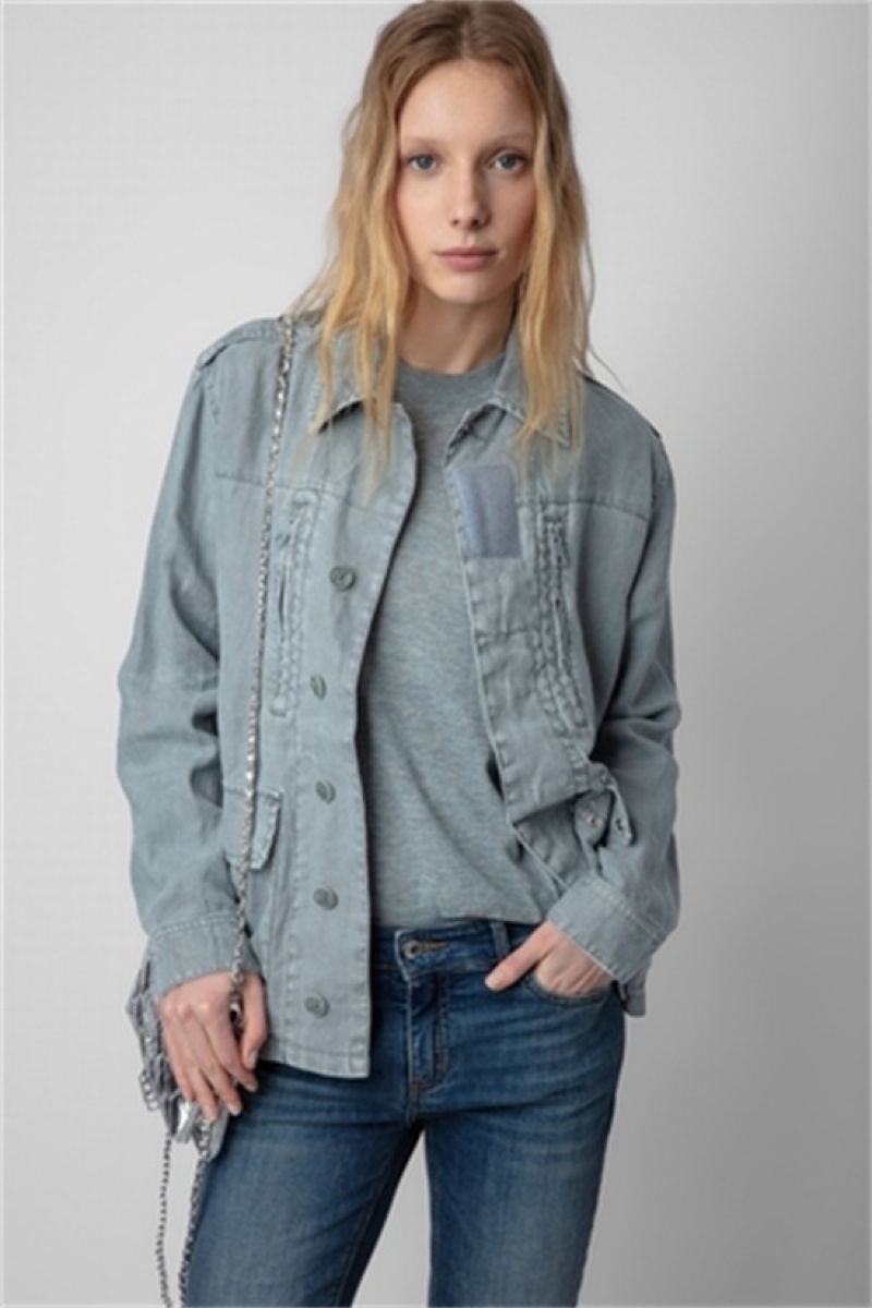 Zadig & Voltaire Kid Linen Jacket Niebieskie | ZV-256419