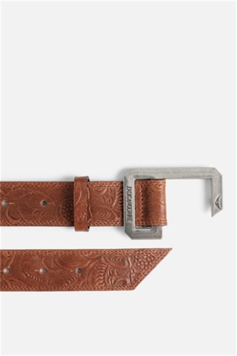 Zadig & Voltaire La Cecilia Embossed 35 Mm Belt Brązowe | ZV-255829