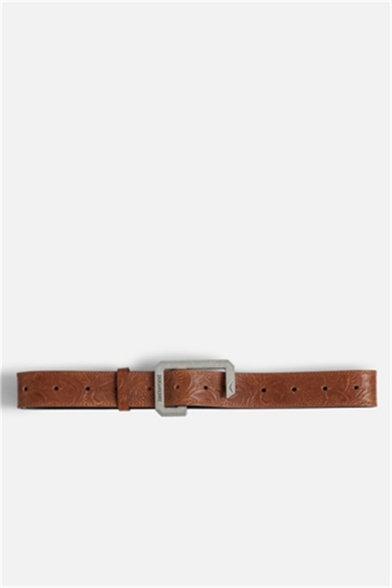 Zadig & Voltaire La Cecilia Embossed 35 Mm Belt Brązowe | ZV-255829