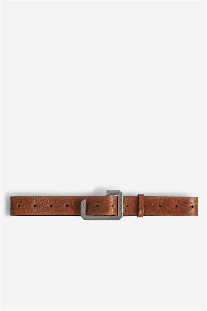 Zadig & Voltaire La Cecilia Embossed 35 Mm Belt Brązowe | ZV-255829