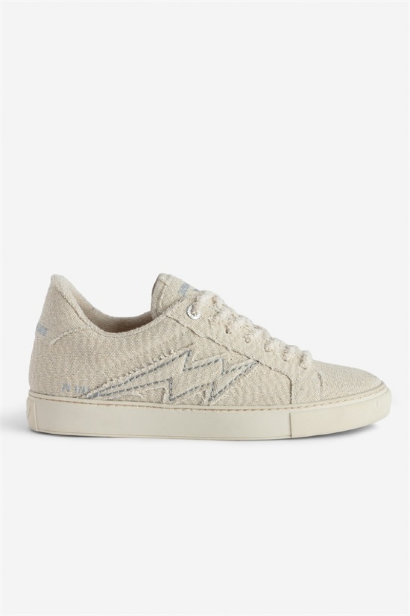 Zadig & Voltaire La Flash Glitter Sneakers Beżowe | ZV-255777