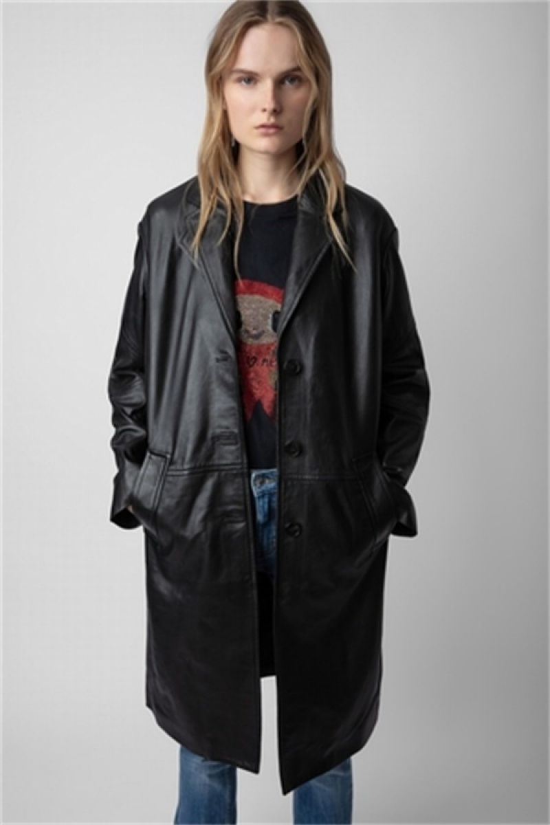 Zadig & Voltaire Macari Skórzane Coat Czarne | ZV-256413